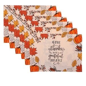 Thanksgiving Napkins with Autumn Leaves and Pumpkins Set of 6